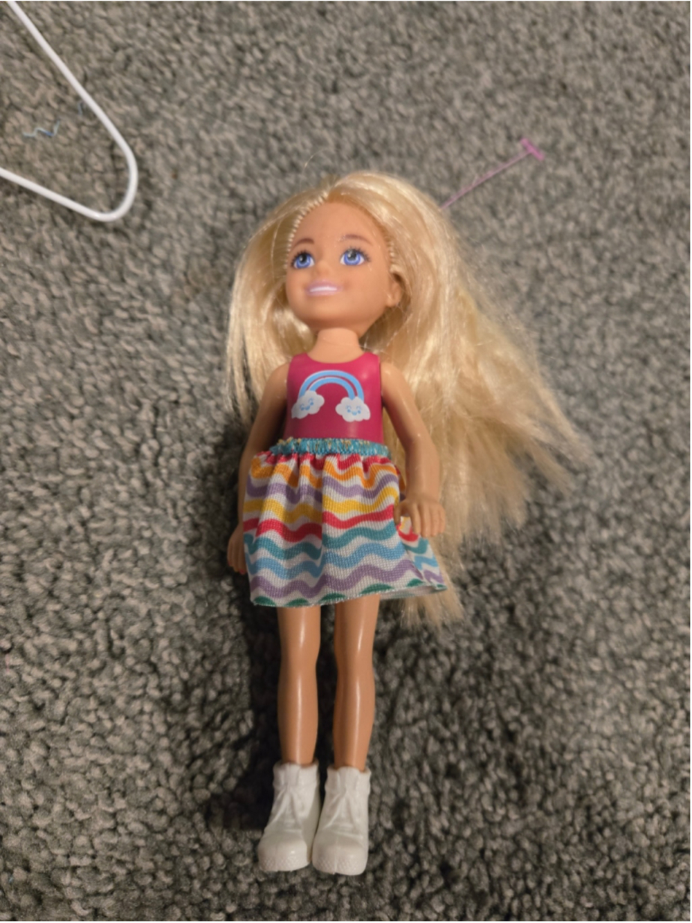 Barbie Chelsea Doll with Rainbow Dress and White Boots blonde hair fashion doll